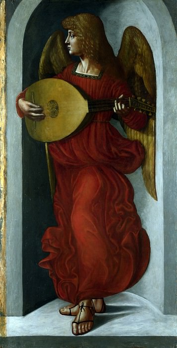 Associate of Leonardo da Vinci – An Angel in Red with a Lute, Part 1 National Gallery UK