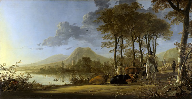 Aelbert Cuyp – River Landscape with Horseman and Peasants, Part 1 National Gallery UK