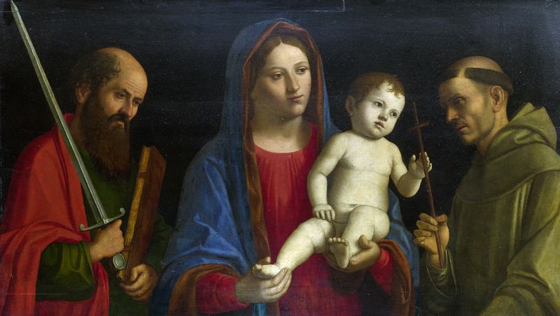 After Giovanni Battista Cima da Conegliano – The Virgin and Child with Saint Paul and Saint Francis, Part 1 National Gallery UK