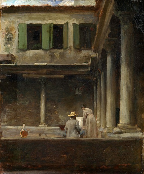 An Artist Sketching in the Cloister of S. Gregorio, Venice – Lord Leighton Frederic, Part 1 National Gallery UK