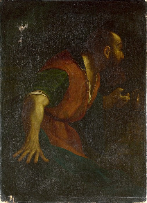 After Guercino – A Bearded Man holding a Lamp, Part 1 National Gallery UK