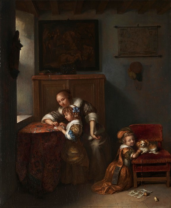 Caspar Netscher – A Lady teaching a Child to Read, Part 1 National Gallery UK