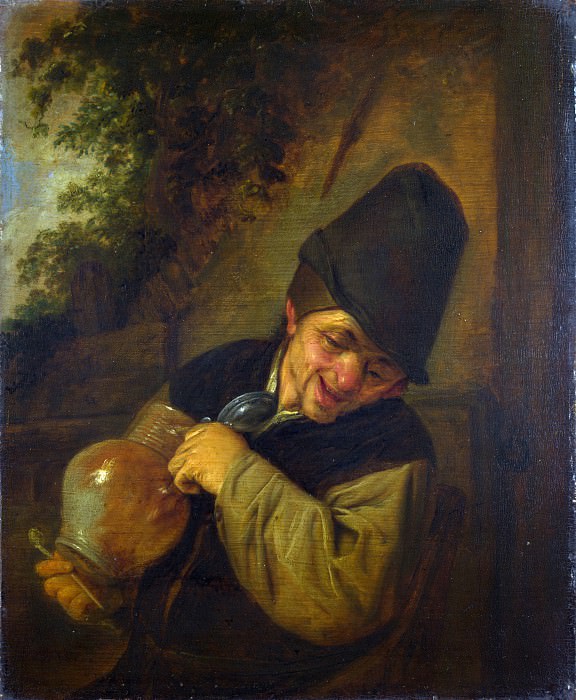 Adriaen van Ostade – A Peasant holding a Jug and a Pipe, Part 1 National Gallery UK