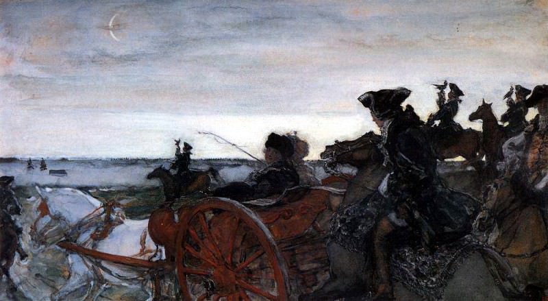Выезд Екатерины II на соколиную охоту. 1902, Валентин Александрович Серов