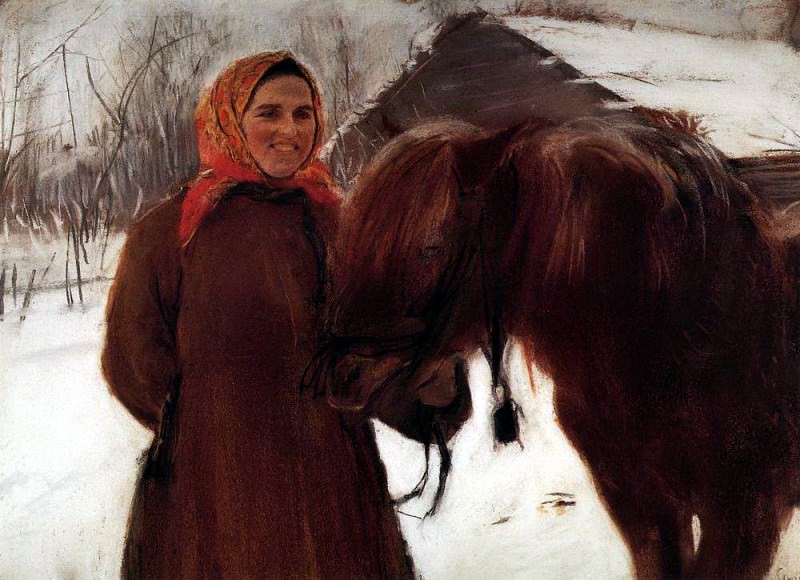 old woman with a horse. 1898, Valentin Serov