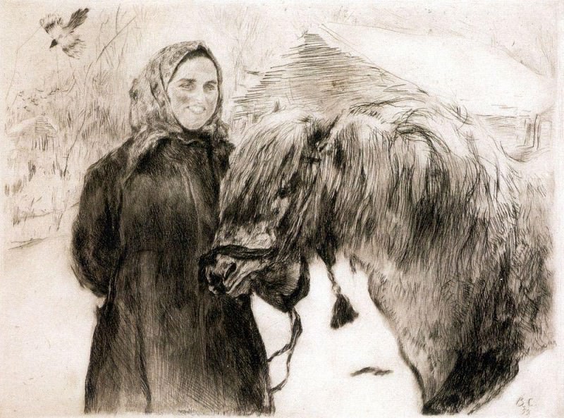 old woman with a horse. 1899, Valentin Serov