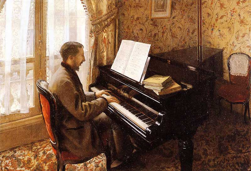 Молодой человек играет на пианино, Гюстав Кайботт
