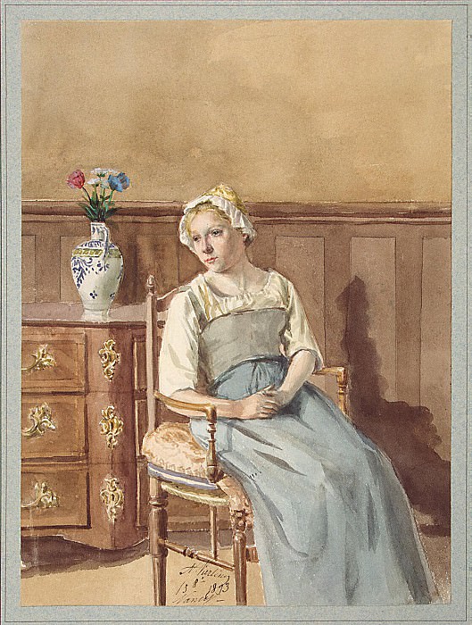 Vierling, AL – Interior with a woman sitting in a chair in national costume, Hermitage ~ part 03