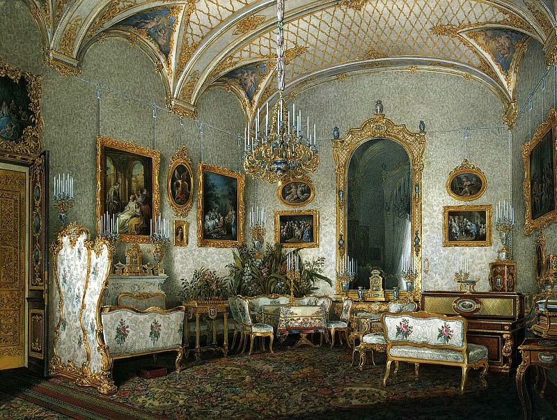 Hau Edward Petrovich – Types of rooms of the Winter Palace. White Hall of the Empress Alexandra Feodorovna, Hermitage ~ part 03