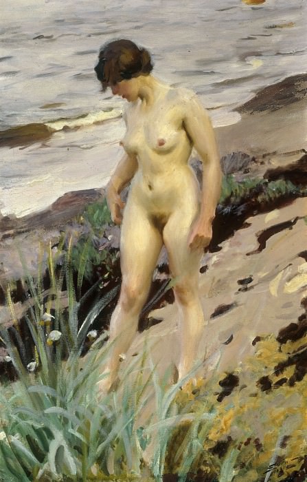 Stroll along the sandy shore, Anders Zorn