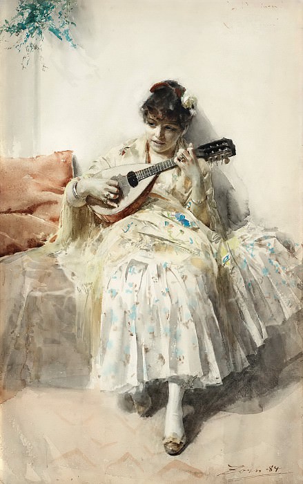 Girl playing mandolin, Anders Zorn