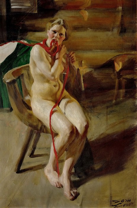 Nude braiding her hair, Anders Zorn