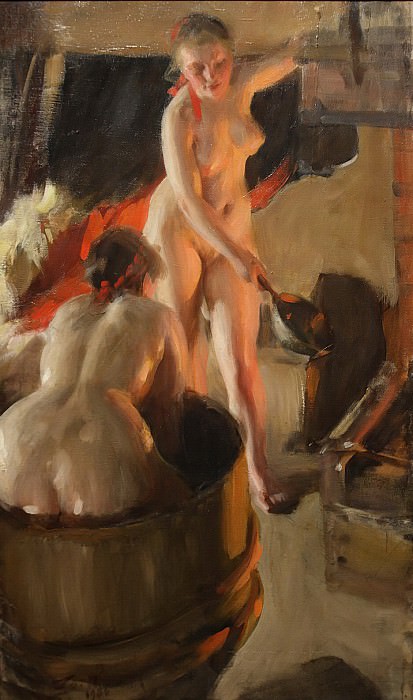Women bathing in the sauna, Anders Zorn