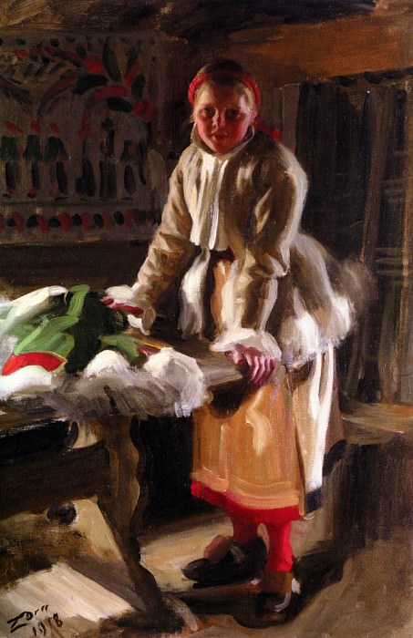 A Girl from Mora in Winter costume 1918, Anders Zorn
