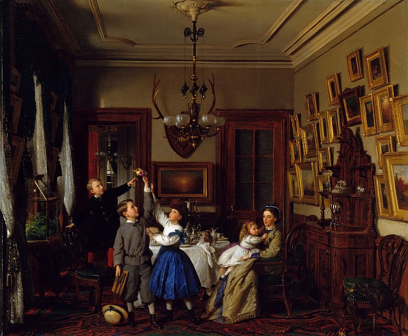 Seymour Joseph Guy – The Contest for the Bouquet The Family of Robert Gordon in Their New York Dining-Room , part 2 American painters
