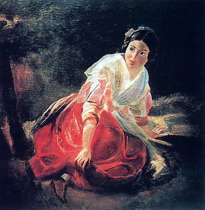 Girl in the woods. 1851-1852, Karl Pavlovich Bryullov