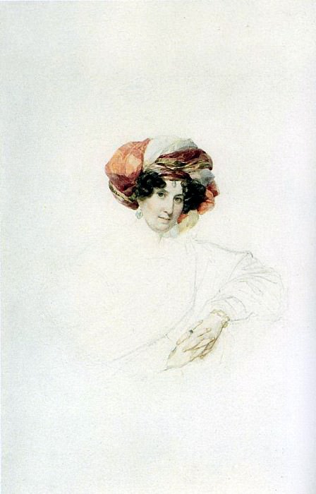 Portrait of an Unknown Woman in a turban. Around 1830, Karl Pavlovich Bryullov