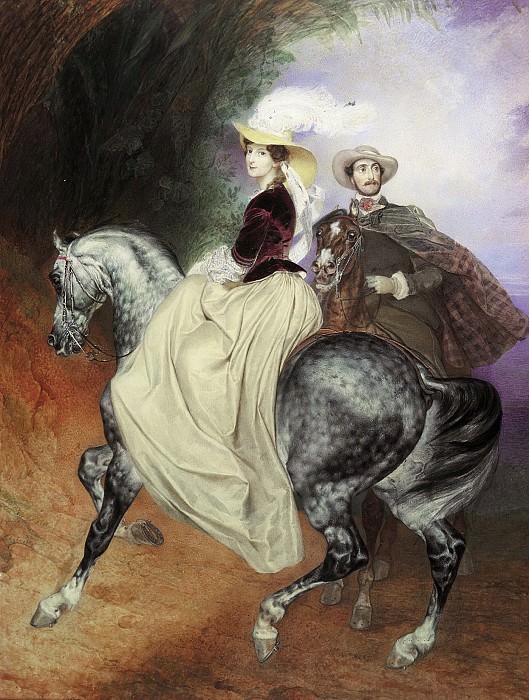 Riders. Doubles portrait of Mussard and E. Mussard., Karl Pavlovich Bryullov