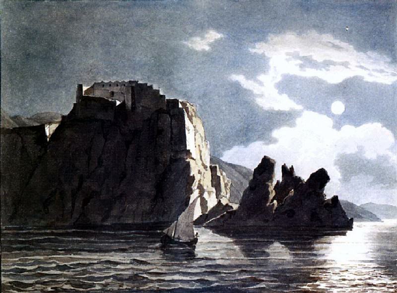 Скалы и луна ночью. 1824, Карл Павлович Брюллов