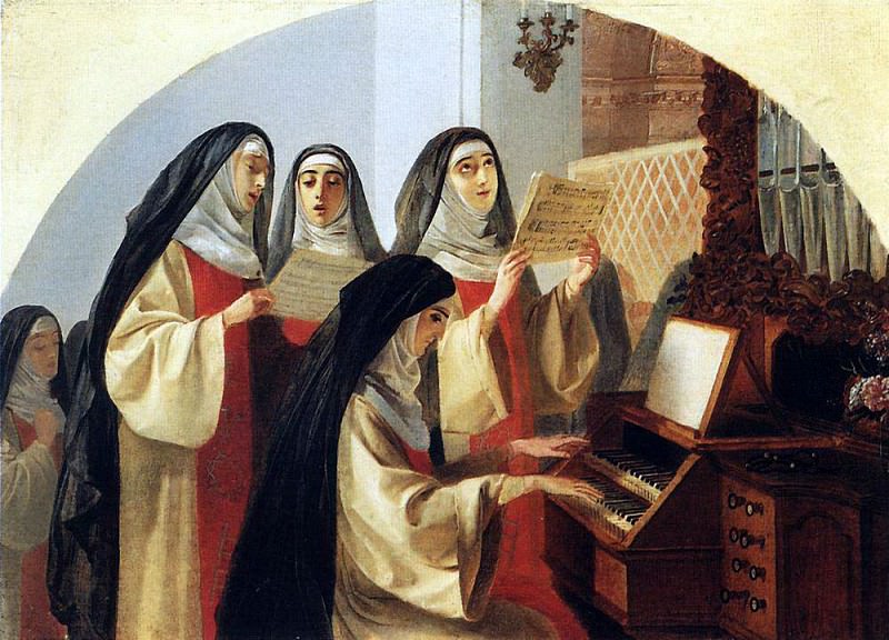 Nuns Convent of the Sacred Heart in Rome, singing at the organ. 1849, Karl Pavlovich Bryullov