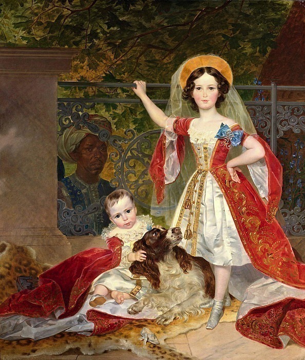 Portrait of the Volkonsky children with the arap