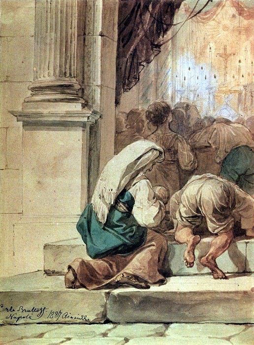 scene on the threshold of the temple. 1827, Karl Pavlovich Bryullov