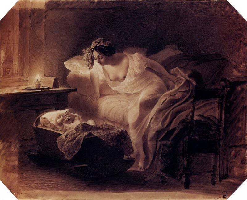 Мать, просыпающаяся от плача ребенка. 1831, Карл Павлович Брюллов