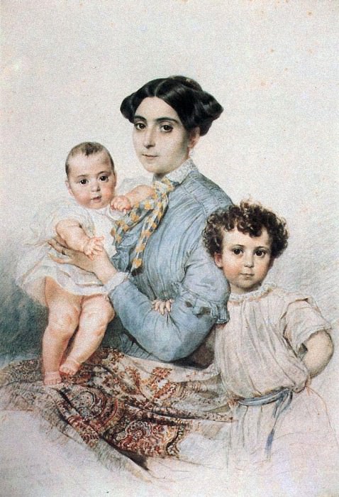 Портрет Терезы- Микеле Титтони с сыновьями. 1850-1852, Карл Павлович Брюллов