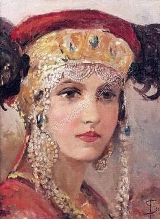 Young woman in a headdress, Sergey Sergeyevich Solomko