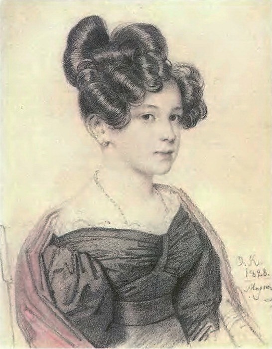Portrait of Anna Alexeevna venison. 1828. B., um. c., Sang. 22. 5h17. 8. GTG , Orest Adamovich Kiprensky