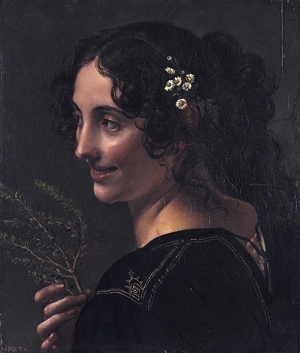 Gypsy woman with a branch of myrtle in her hand