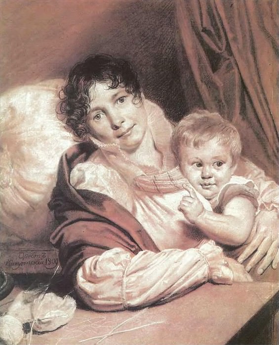 Mother and Child . 1809. B. cinnamon. , Um. K., chalk. 57, 5h49. GTG, Orest Adamovich Kiprensky