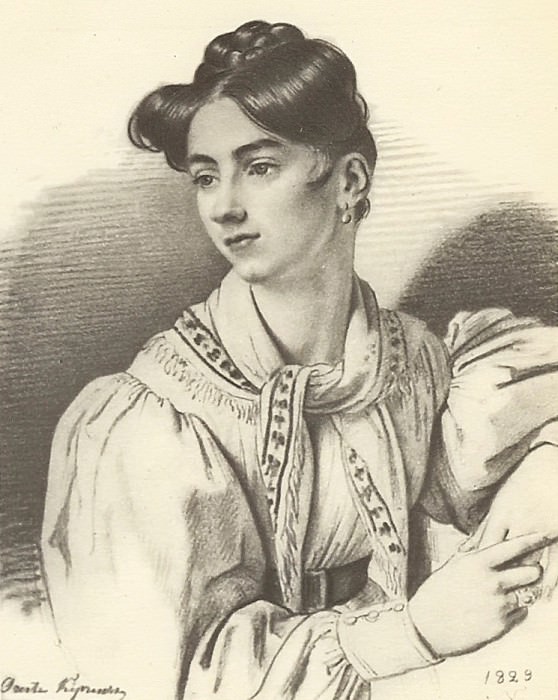 Portrait of an unknown with a kerchief on her neck. 1829. B., um. c. 30. 3h22. 5. GRM, Orest Adamovich Kiprensky