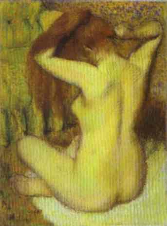Женщина, причесывающаяся сидя на краю ванны, Эдгар Дега