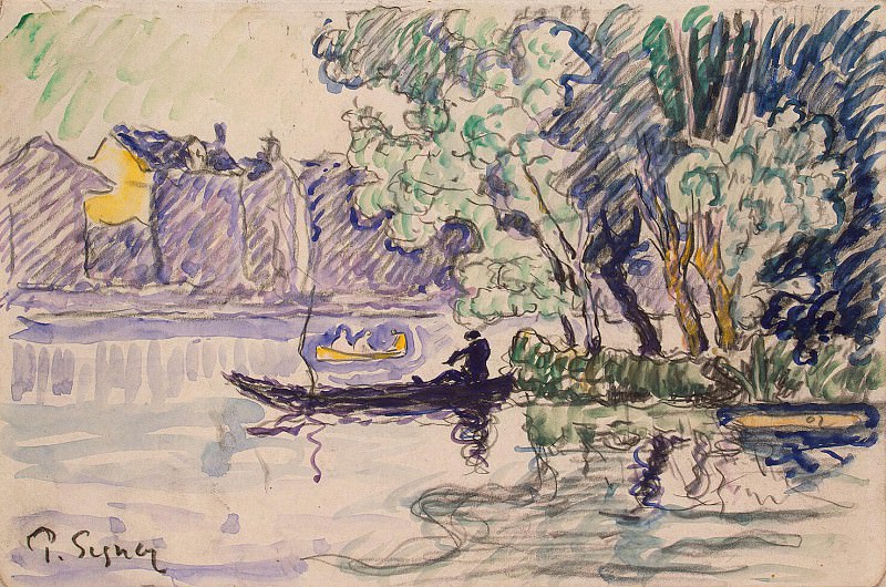 Signac, Paul. Fisherman in a boat on the Seine, Hermitage ~ part 11