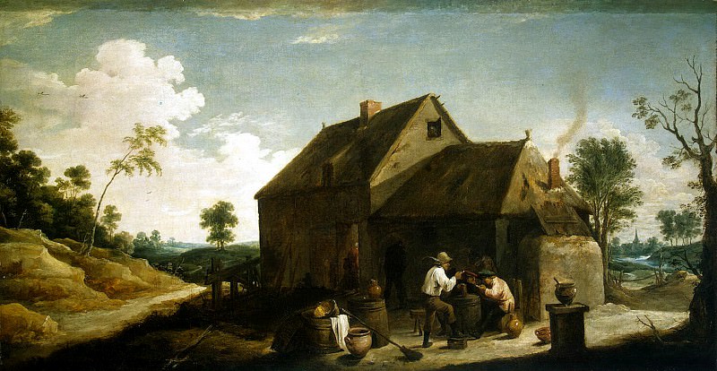 Teniers, David the Younger. Landscape with peasants before the pub, Hermitage ~ part 11