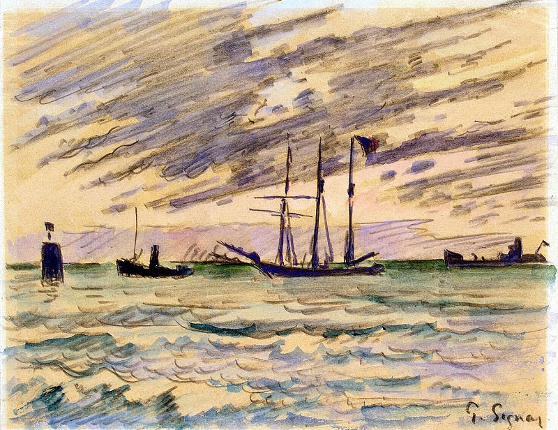 Signac, Paul. Harbour with sailing ships, tugs and barges, Hermitage ~ part 11