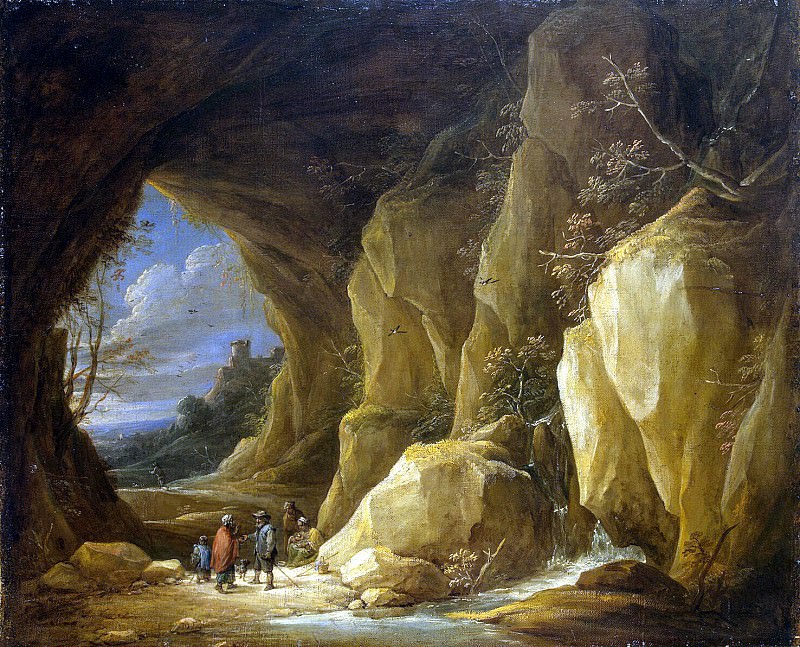 Teniers, David the Younger. Landscape with grotto and a group of Roma, Hermitage ~ part 11