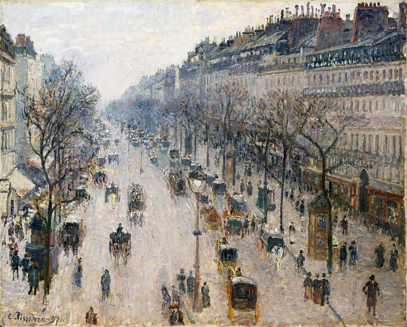 Camille Pissarro – The Boulevard Montmartre on a Winter Morning, Metropolitan Museum: part 3