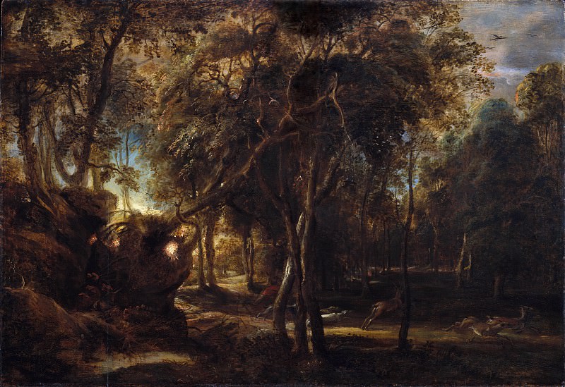 Peter Paul Rubens – A Forest at Dawn with a Deer Hunt, Metropolitan Museum: part 3