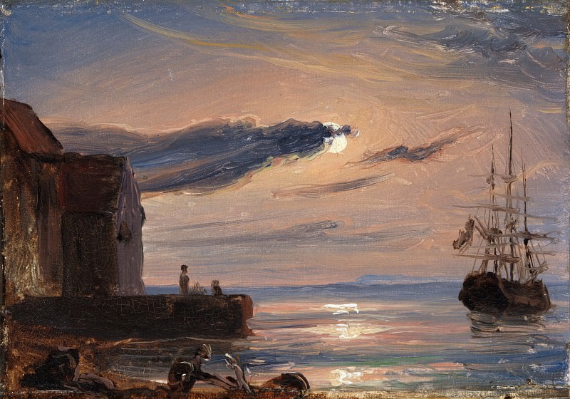 Thomas Fearnley – Moonlit Harbor in Southern Italy, Metropolitan Museum: part 3