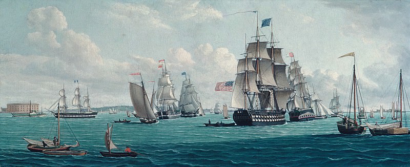 Томас Томпсон – Корабль США Франклин, с видом на залив в Нью-Йорке, Музей Метрополитен: часть 3