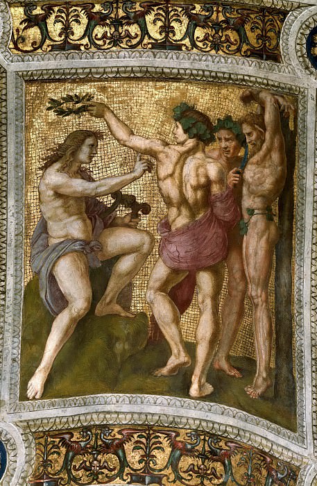 Станца делла Сеньятура: Роспись потолка – Аполлон и Марсий, Рафаэль Санти