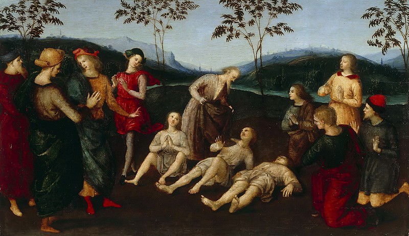 Eusebius of Cremona Raising Three Men from the Dead with Saint Jerome’s Cloak, Raffaello Sanzio da Urbino) Raphael (Raffaello Santi