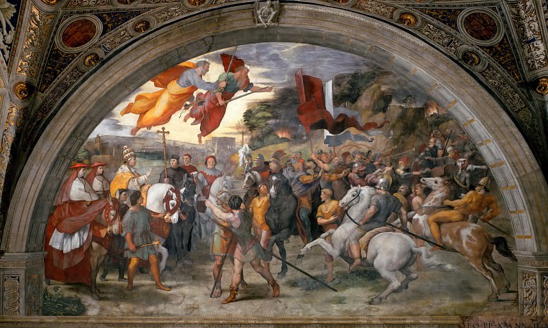 Stanza of Heliodorus: The Meeting of Leo the Great and Attila, Raffaello Sanzio da Urbino) Raphael (Raffaello Santi