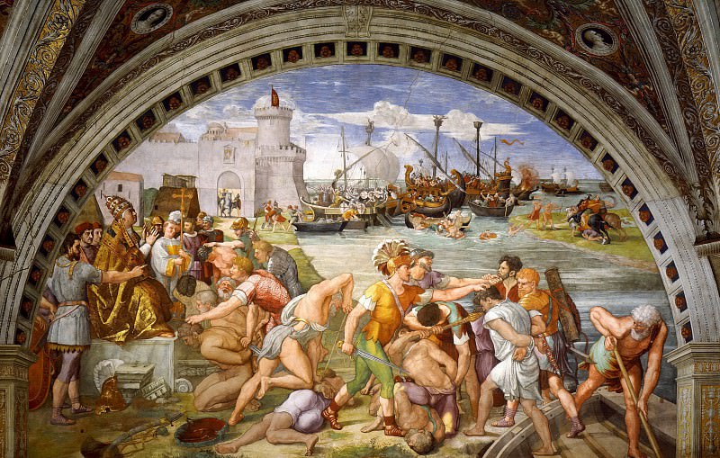 Stanza Fire in the Borgo: Battle of Ostia, Raffaello Sanzio da Urbino) Raphael (Raffaello Santi