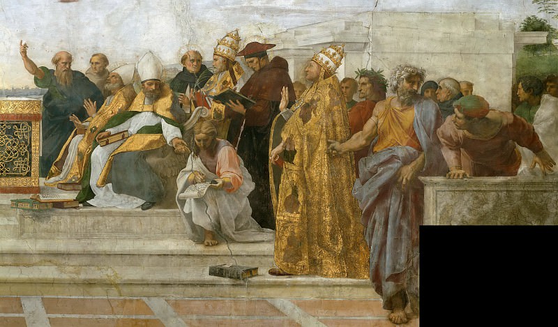 Stanza della Segnatura: Disputation of the Holy Sacrament , Raffaello Sanzio da Urbino) Raphael (Raffaello Santi