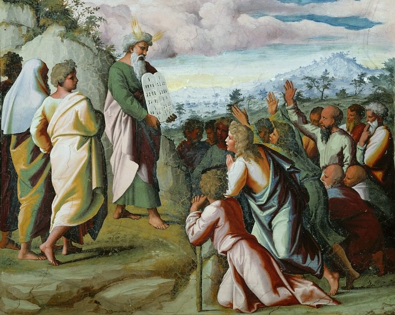 Моисей показывает скрижали завета народу Израиля