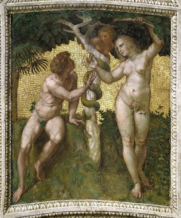 Станца делла Сеньятура: Роспись потолка – Адам и Ева , Рафаэль Санти