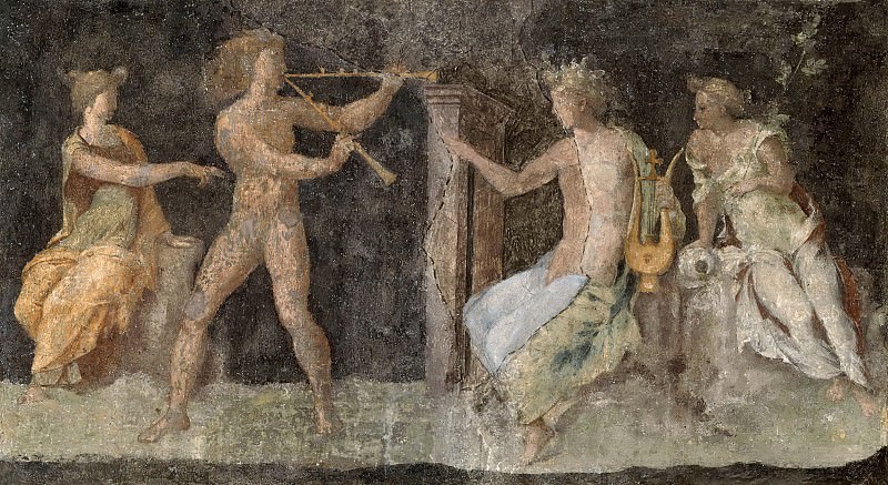 Fresco in Loggetta of Cardinal Bibbiena – Contest between Apollo and Marsyas, Raffaello Sanzio da Urbino) Raphael (Raffaello Santi